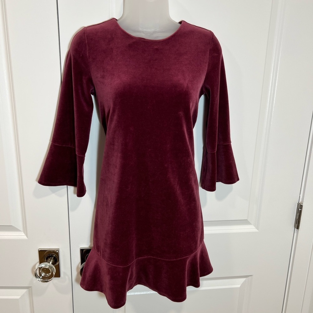 Garnet Hill Burgundy Velvet Dress Girls Size 14 Organic Dress - Picture 2 of 6